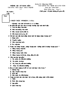 Bài kiểm tra cuối học kì 1 môn Khoa học lớp 5 - Năm học 2015-2016 - Trường Tiểu học Thái Thịnh