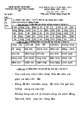 Bài kiểm tra cuối học kì 1 - môn Tiếng việt lớp 1 - Năm học 2015-2016 - Trường Tiểu học Thái Thịnh