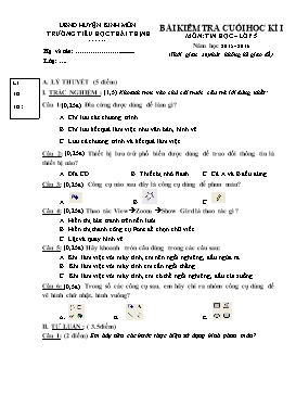 Bài kiểm tra cuối học kì 1 môn Tin học lớp 5 - Năm học 2015-2016 - Trường Tiểu học Thái Thịnh
