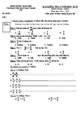 Bài kiểm tra cuối học kì 2 môn Toán lớp 4 - Năm học 2014-2015