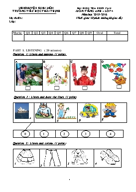 Bài kiểm tra cuối năm môn Tiếng Anh lớp 4 - Năm học 2015-2016 - Trường Tiểu học Thái Thịnh (Có hướng dẫn chấm)