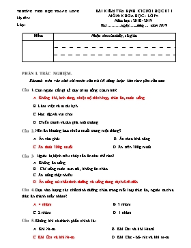 Bài kiểm tra định kì cuối học kì 1 môn Khoa học lớp 4 - Năm học 2018-2019 - Trường Tiểu học Thăng Long (Có đáp án)