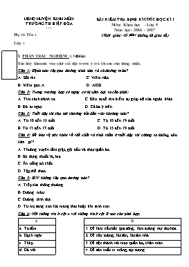 Bài kiểm tra định kì cuối học kì 1 môn Khoa học lớp 5 - Năm học 2016-2017 - Trường Tiểu học Hiệp Hòa