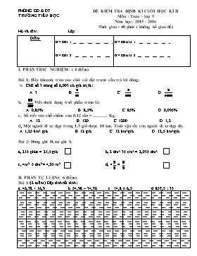 Bài kiểm tra định kì cuối học kì 2 môn Toán và Tiếng Việt - Năm học 2015-2016 - Trường Tiểu học Thái Thịnh (Có hướng dẫn chấm)