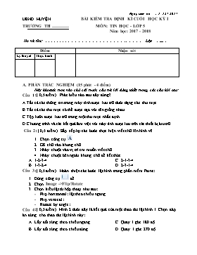 Bài kiểm tra định kì cuối học kỳ 1 môn Tin học lớp 5 - Năm học 2017-2018 - Trường Tiểu học Hoành Sơn