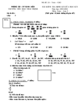 Bài kiểm tra định kì giữa học kì 1 môn Toán lớp 5 - Năm học 2013-2014 - Trường Tiểu học Thái Thịnh
