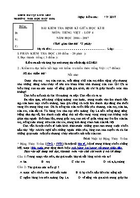 Bài kiểm tra định kì giữa học kì 2 môn Tiếng Việt lớp 4 - Năm học 2016-2017 - Trường Tiểu học Hiệp Hòa