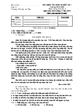 Bài kiểm tra định kì giữa kì 1 môn Tiếng việt lớp 4 - Năm học 2019-2020 - Trường Tiểu học An Phụ