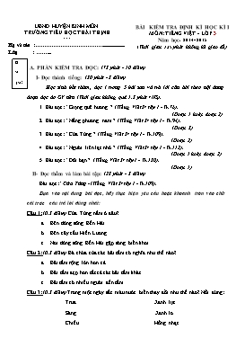 Bài kiểm tra định kì học kì 1 môn Tiếng Việt và Toán lớp 3 - Năm học 2014-2015 - Trường Tiểu học Thái Thịnh (Có hướng dẫn chấm)