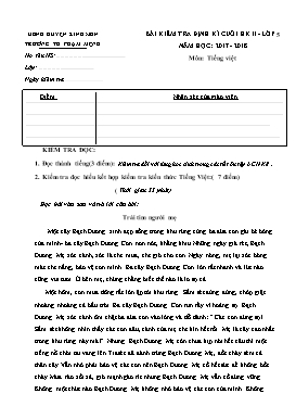 Bài kiểm tra định kỳ cuối học kì 2 môn Tiếng Việt lớp 5 - Năm học 2017-2018  - Trường Tiểu học Phạm Mệnh