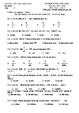 Bài kiểm tra giữa học kì 1 môn Toán lớp 5 - Năm học 2017-2018 - Trường Tiểu học Hiệp Hòa