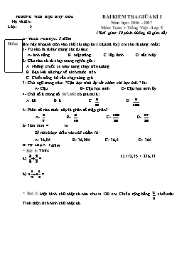 Bài kiểm tra giữa học kì 1 môn Toán +Tiếng Việt lớp 5 - Năm học 2016-2017 - Trường Tiểu học Hiệp Hòa