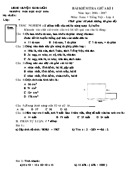 Bài kiểm tra giữa kì 1 môn Toán + Tiếng Việt  lớp 4- Năm học 2016-2017 - Trường Tiểu học Hiệp Hòa