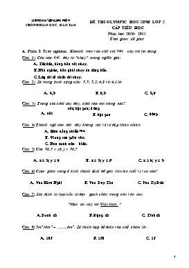Bài thi Olympic học sinh lớp 5 cấp tiểu học - Năm học 2010-2011 (Đề chính thức) (Có đáp án)