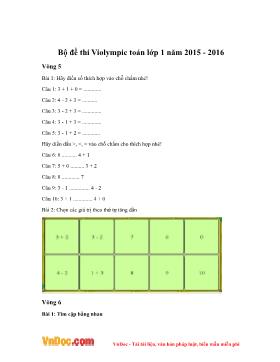 Bộ đề thi Violympic Toán lớp 1 - Năm 2015-2016