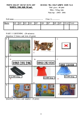 Đê kiểm tra chất lượng cuối năm môn Tiếng Anh - Năm học 2015-2016 - Trường Tiểu học Tử Lạc