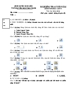 Đề kiểm tra cuối năm môn Tin học lớp 5 - Năm học 2015-2016 - Trường Tiểu học Thái Thịnh (Có hướng dẫn chấm)