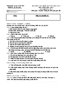 Đề kiểm tra định kì cuối học kỳ 1 môn Khoa học lớp 5 - Năm học 2016-2017 - Trường Tiểu học Tử Lạc