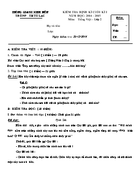 Đề kiểm tra định kì cuối học kỳ 1 môn Tiếng Việt lớp 2 - Năm học 2014-2015 - Trường Tiểu học Tử Lạc