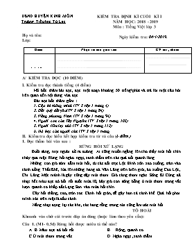 Đề kiểm tra định kì cuối học kỳ 1 môn Tiếng Việt lớp 3 - Năm học 2018-2019 - Trường Tiểu học Tử Lạc