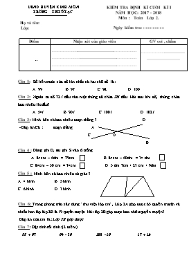 Đề kiểm tra định kì cuối học kỳ 1 môn Toán lớp 2 - Năm học 2017-2018 - Trường Tiểu học Tử Lạc