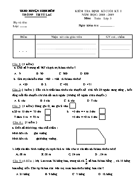 Đề kiểm tra định kì cuối học kỳ 1 môn Toán lớp 3 - Năm học 2018-2019 - Trường Tiểu học Tử Lạc
