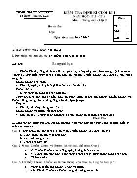 Đề kiểm tra định kì cuối học kỳ 2 môn Tiếng Việt lớp 2 - Năm học 2013-2014 - Trường Tiểu học Tử Lạc
