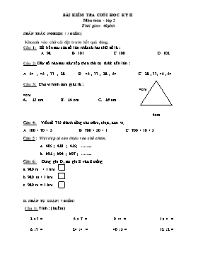 Đề kiểm tra định kì cuối học kỳ 2 môn Toán lớp 2 - Năm học 2016-2017 - Trường Tiểu học Tử Lạc