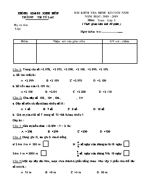 Đề kiểm tra định kì cuối học kỳ môn Toán lớp 3 - Năm học 2018-2019 - Trường Tiểu học Tử Lạc