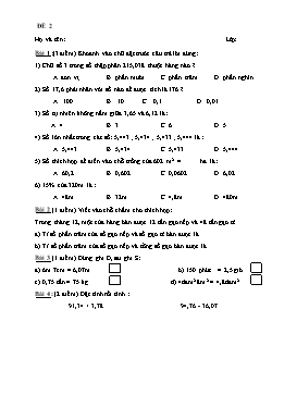 Đề kiểm tra học kì 1 môn Toán lớp 5 - Trường Tiểu học Xuân Tiến (Đề 2)