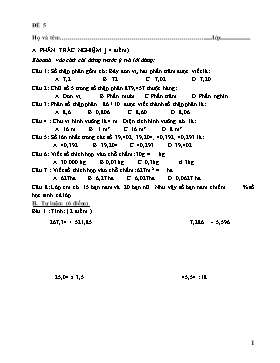 Đề kiểm tra học kì 1 môn Toán lớp 5 - Trường Tiểu học Xuân Tiến (Đề 5)