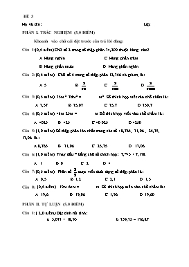 Đề kiểm tra học kì 1 môn Toán lớp 5 - Trường Tiểu học Xuân Tiến (Đề 3)