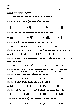 Đề ôn tập Toán lớp 5 - Trường Tiểu học Xuân Tiến (Đề số 3)