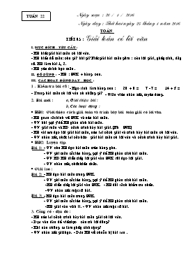 Giáo án Chương trình giảng dạy lớp 1 - Tuần 22 Năm học 2016-2017 - Trường Tiểu học Hiệp Hòa