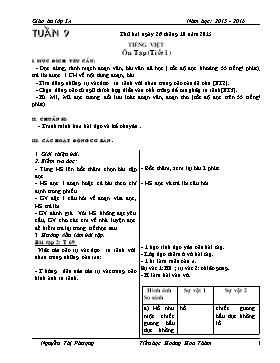 Giáo án Chương trình giảng dạy lớp 3 - Tuần 09 Năm học 2015-2016 - Trường Tiểu học Hiệp Hòa