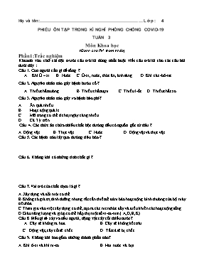 Phiếu ôn tập trong kì nghỉ phòng chống covid-19 Tuần 3 môn Khoa học + Lịch sử + Địa lý lớp 4