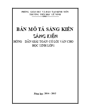 Sáng kiến kinh nghiệm Hướng dẫn giải toán có lời văn cho học sinh lớp 1