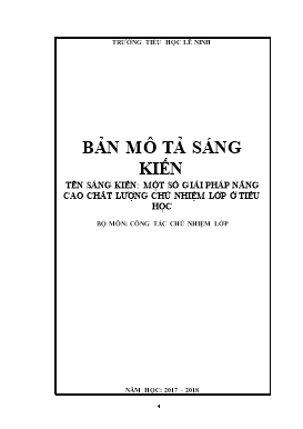 Sáng kiến kinh nghiệm Một số giải pháp nâng cao chất lượng chủ nhiệm lớp ở Tiểu học