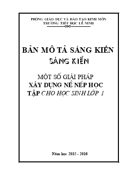 Sáng kiến kinh nghiệm Một số giải pháp xây dựng nề nếp học tập cho học sinh lớp 1