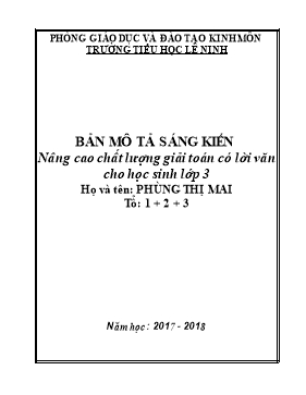 Sáng kiến kinh nghiệm Nâng cao chất lượng giải toán có lời văn cho học sinh lớp 3