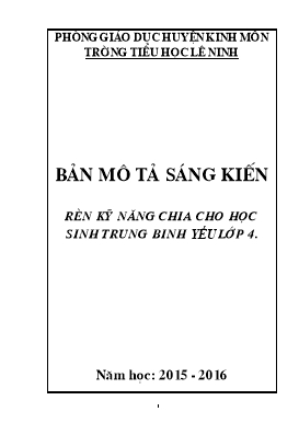 Sáng kiến kinh nghiệm Rèn kĩ năng chia cho học sinh trung bình yếu lớp 4