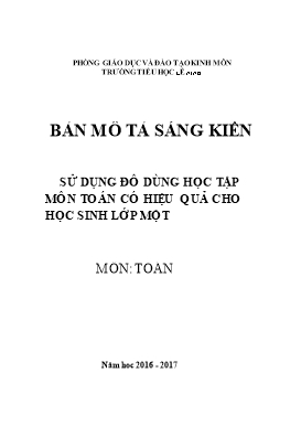 Sáng kiến kinh nghiệm Sử dụng đồ dụng học tập môn Toán có hiệu quả cho học sinh lớp Một