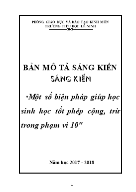 SKKN Một số biện pháp giúp học sinh học tốt phép cộng, trừ trong phạm vi 10