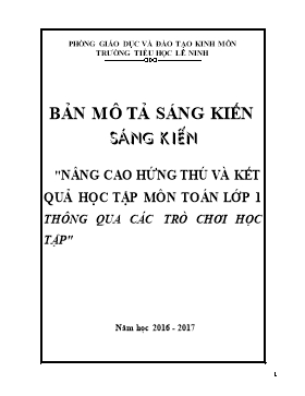 SKKN Nâng cao hứng thú và kết quả học tập môn Toán cho HS lớp 1 thông qua các trò chơi học tập