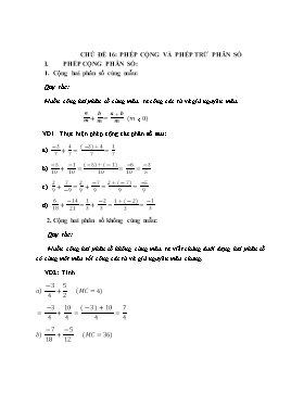 Bài tập ôn tập Toán Lớp 6 - Chủ đề 16: Phép cộng và phép trừ phân số