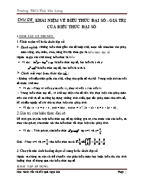 Bài tập ôn tập Toán Lớp 7 - Chủ đề : Khái niệm về biểu thức đại số - Giá trị của biểu thức đại số - Trường THCS Thái Văn Lung