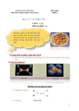 Giáo án Hóa học Lớp 9 - Bài 37: Etilen - Trường THCS Thái Văn Lung