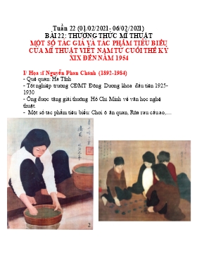 Giáo án Mĩ thuật Lớp 7 - Tuần 22, Bài 22: Thường thức mĩ thuật một số tác giả và tác phẩm tiêu biểu của mĩ thuật Việt Nam từ cuối thế kỷ XIX đến năm 1954 - Năm học 2020-2021