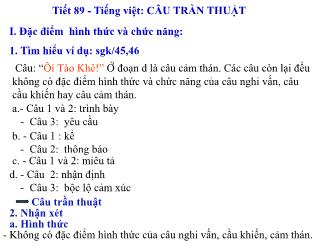 Giáo án Ngữ văn Khối 8 - Tuần 23, Tiết 89: Tiếng Việt: Câu trần thuật