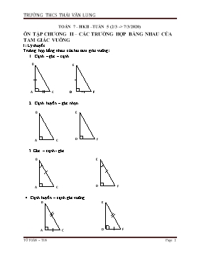 Ôn tập học kì II Toán Lớp 7 - Chương II: Các trường hợp bằng nhau của tam giác vuông - Năm học 2019-2020 - Trường THCS Thái Văn Lung